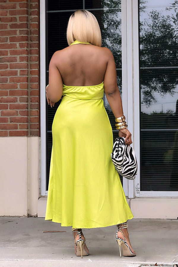 Marilyn Sultry Halter Maxi Dress-Chartreuse