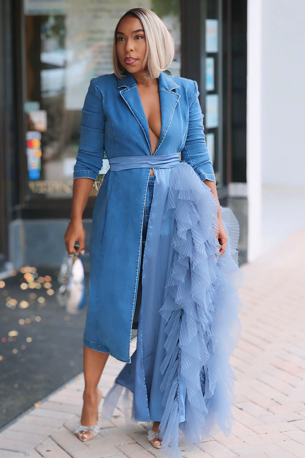 formal dress with blue blazer Viola Lux Waterfall Blazer Dress for Women – Shop Pretty Pieces
