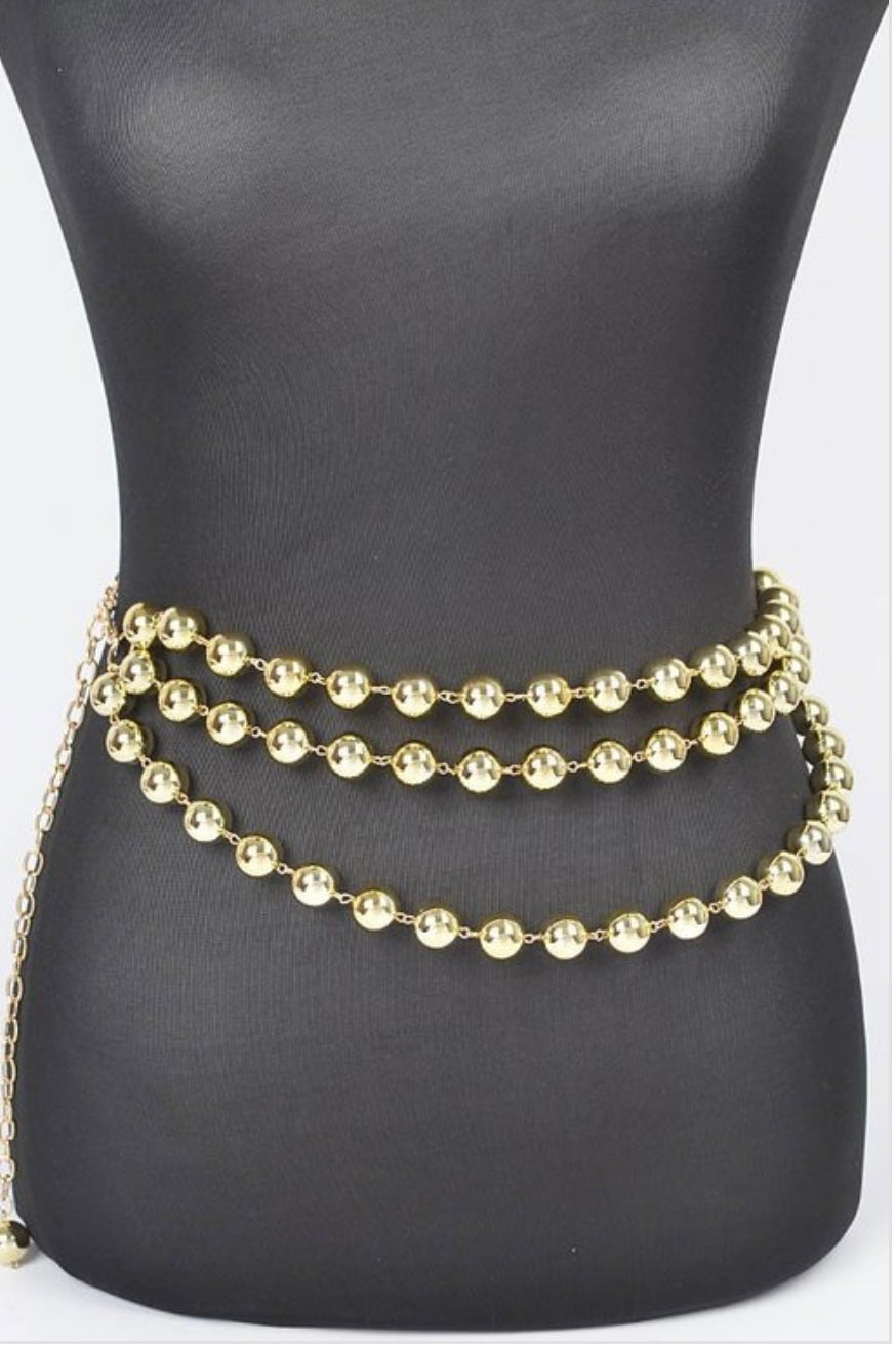 Bead Layered Chain Waist Belt Gold