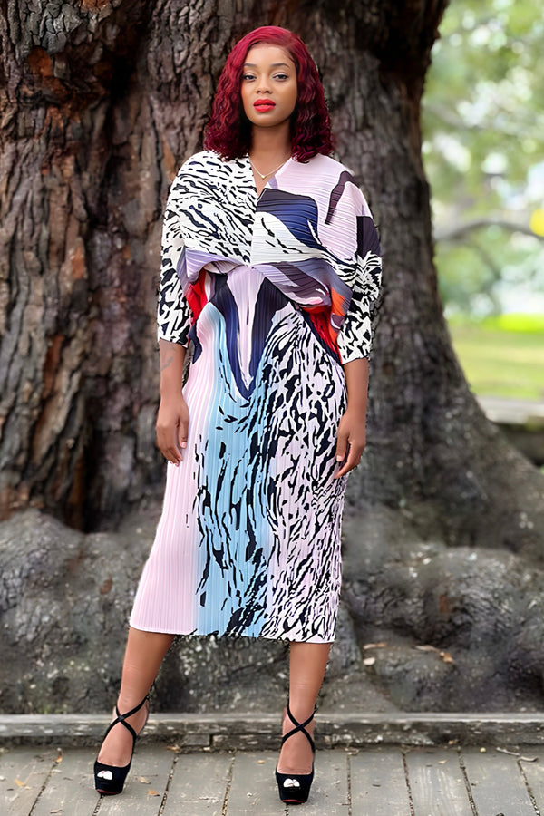 Clara Pleated Couture Dolman Midi Dress