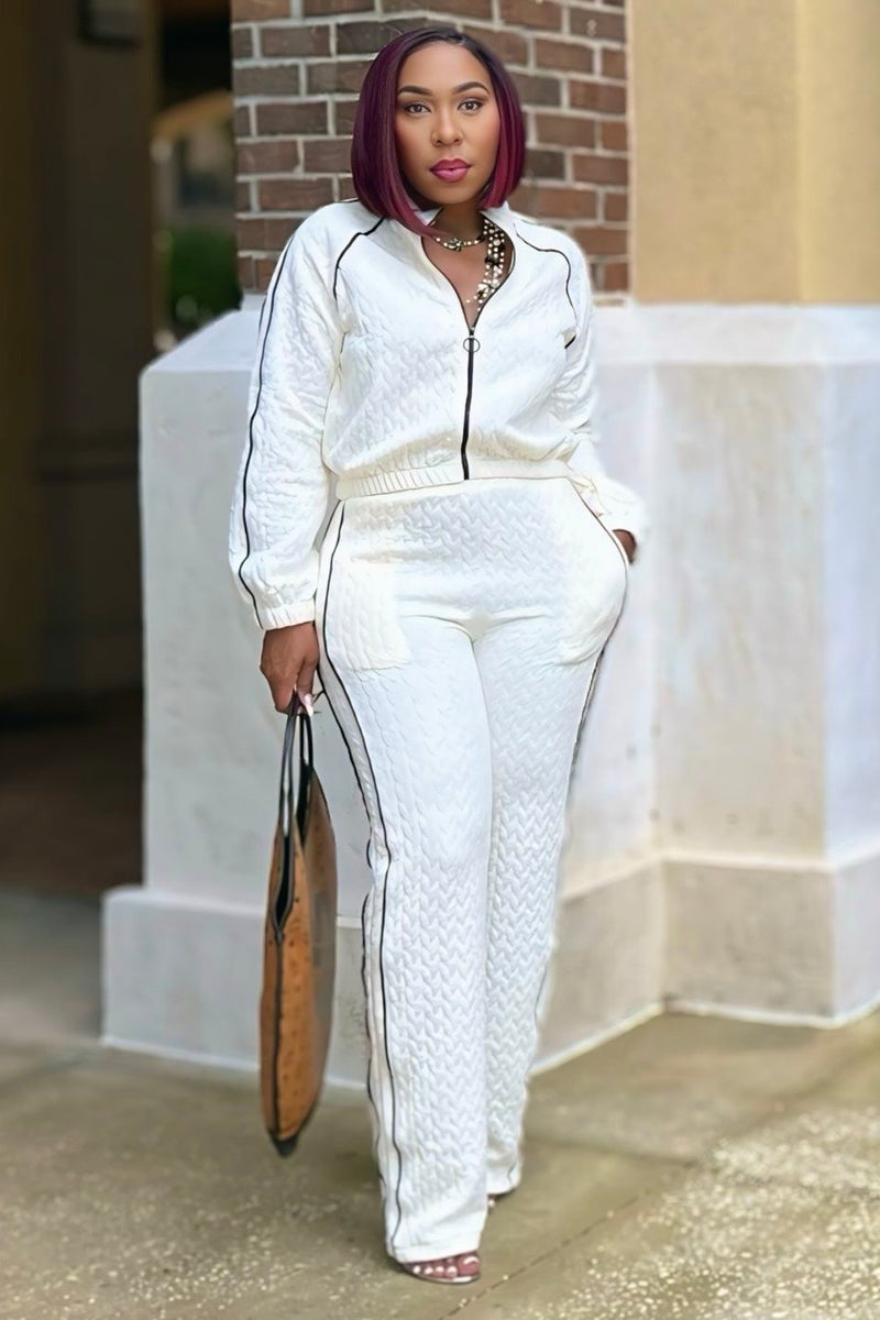 Irishia Quilted Luxe Zip Up Track Set - Cream