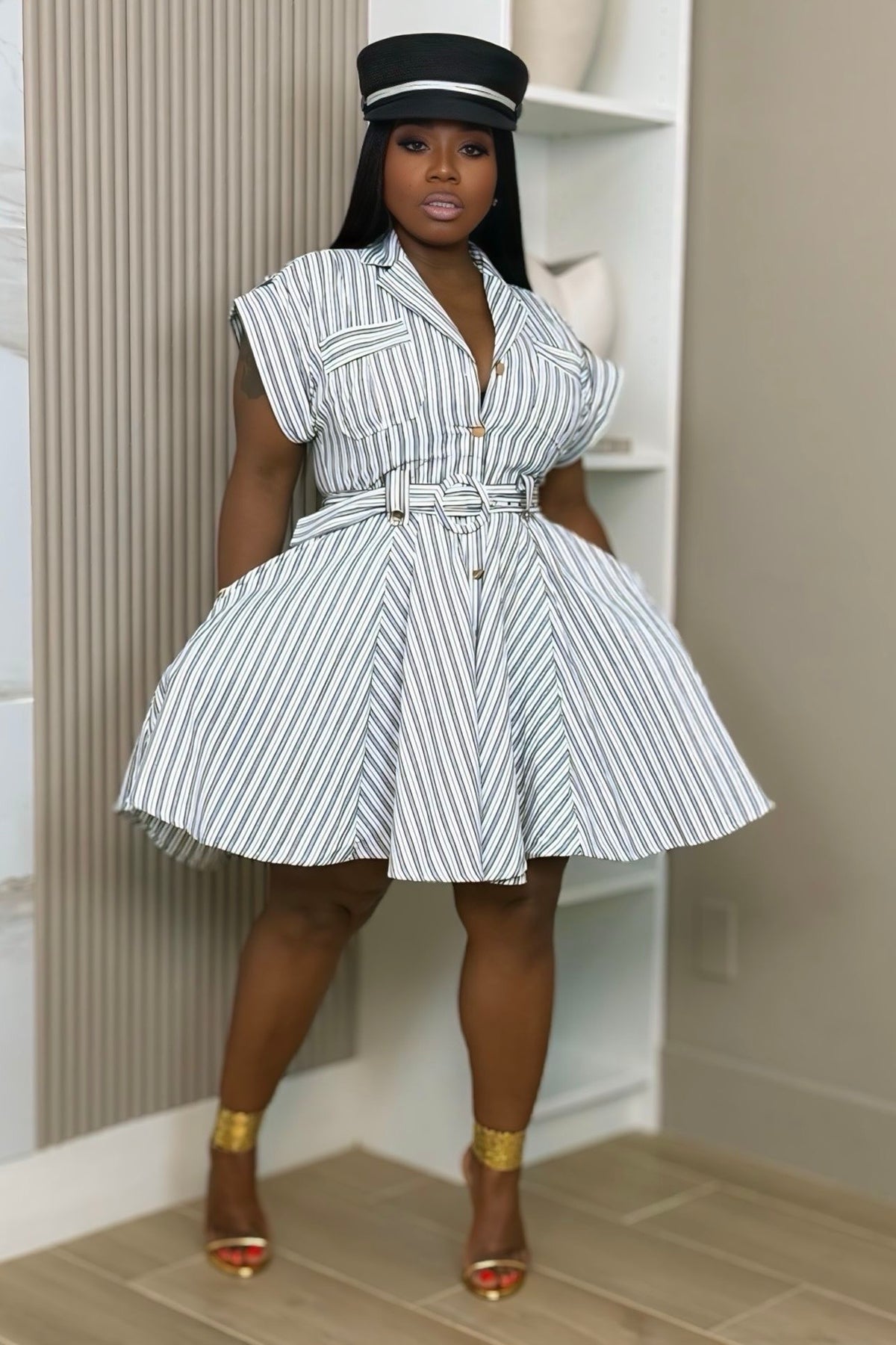striped fit & flare dress Kamilah Belted coll_promo-flash-maryjanes By Watters | Miranda Color:Jetblack
