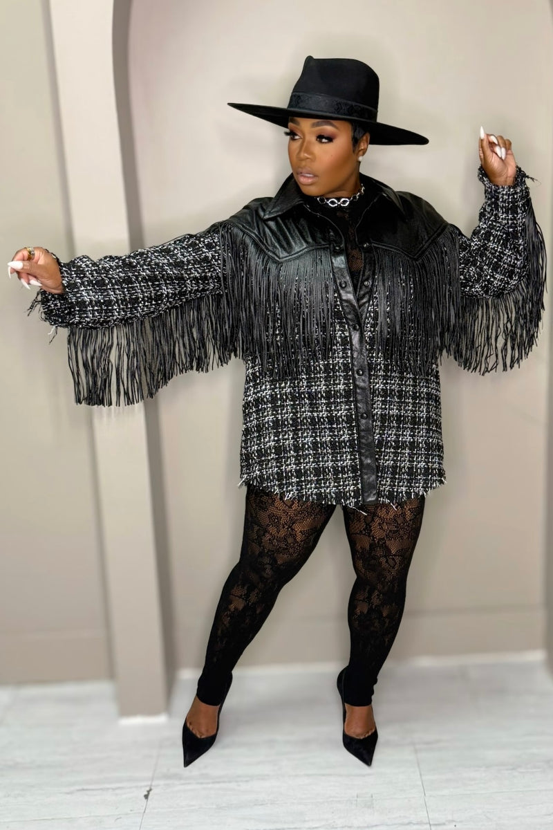 Lucille Fringe Factor Tweed Shacket