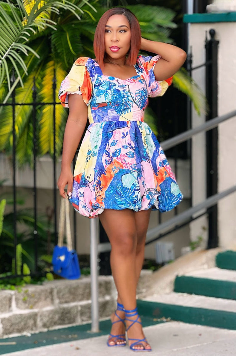 Cardonna Floral Bubble Mini Dress