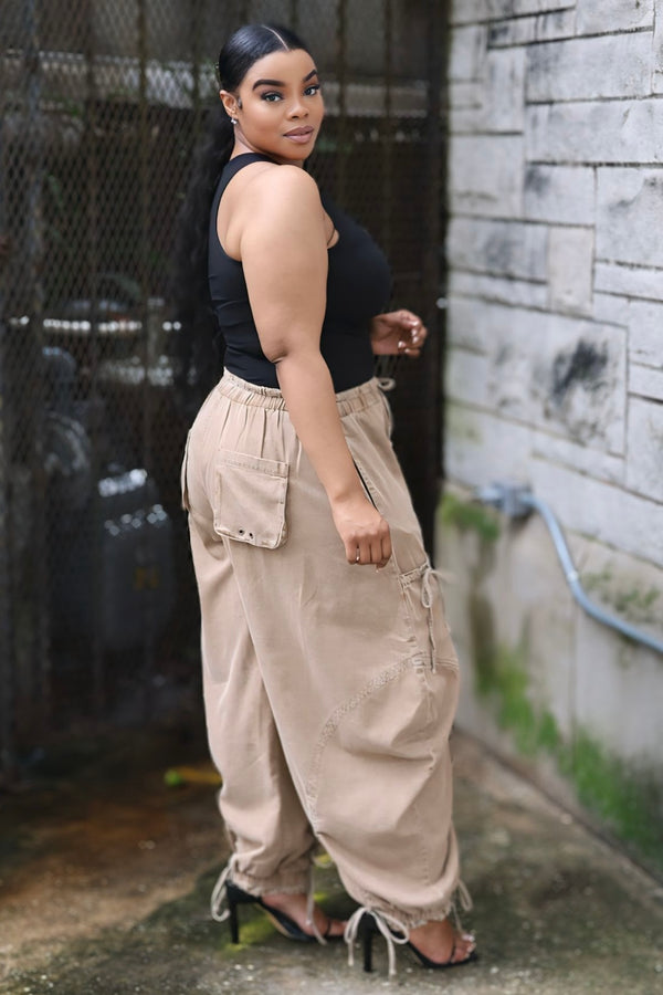 Falisia  Relaxed Cargo Denim Pants-Brown PLUS