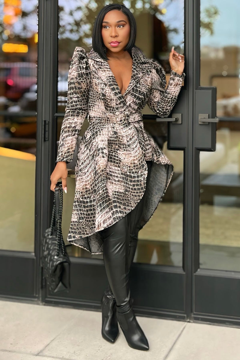 Janeece Luxury Croc Print Blazer Coat