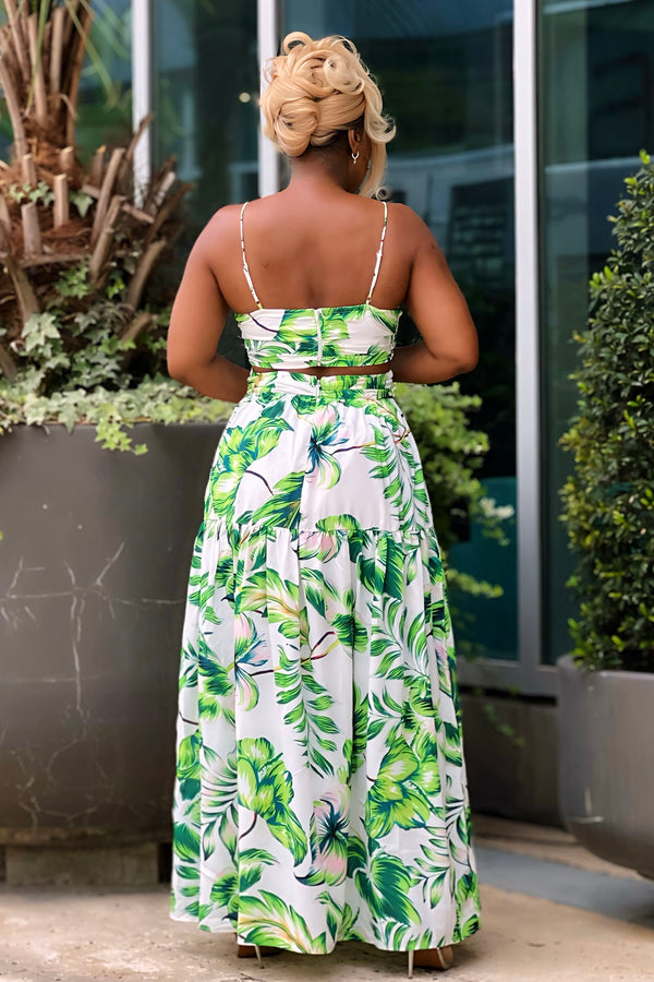 Nicolle Tropical Print High Split Maxi Dress