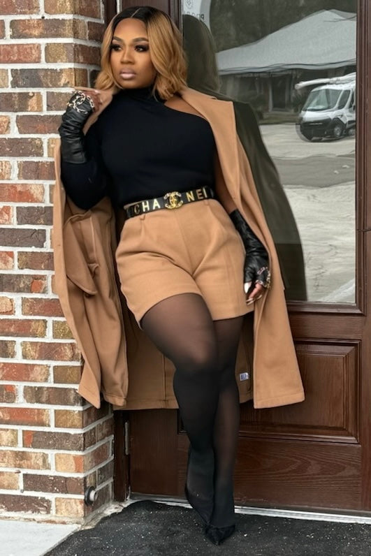 Charlotte City Luxe Coat and Shorts Set-Camel