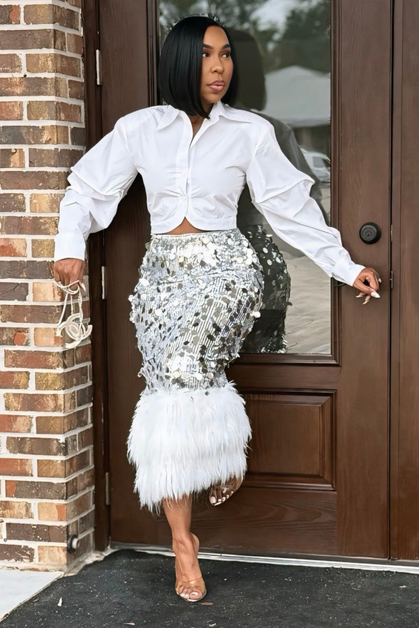 Bianca Sequin & Feather Maxi Skirt