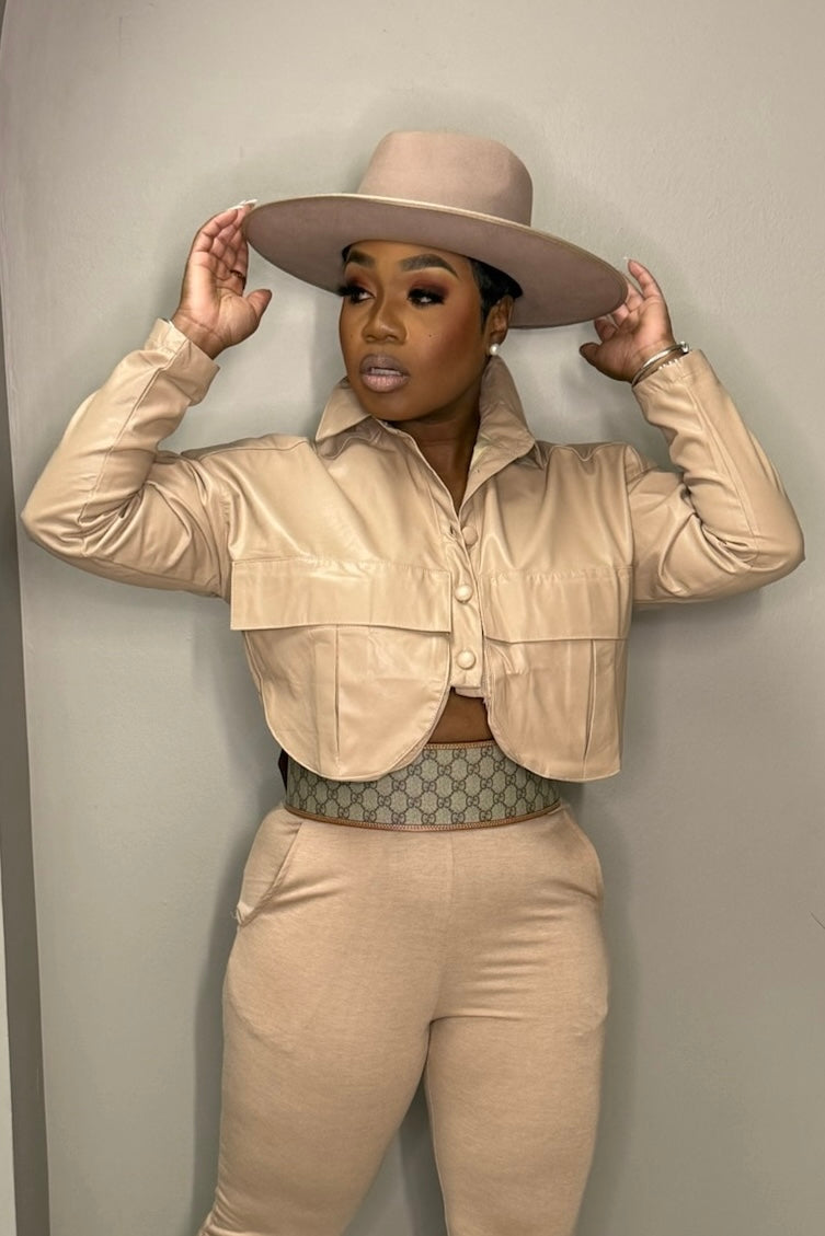 Clara Faux Leather Cropped Button Top