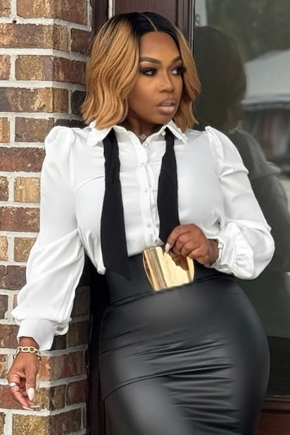 Porsha Pretty Power Neck Tie Blouse PREORDER Ships 12/19