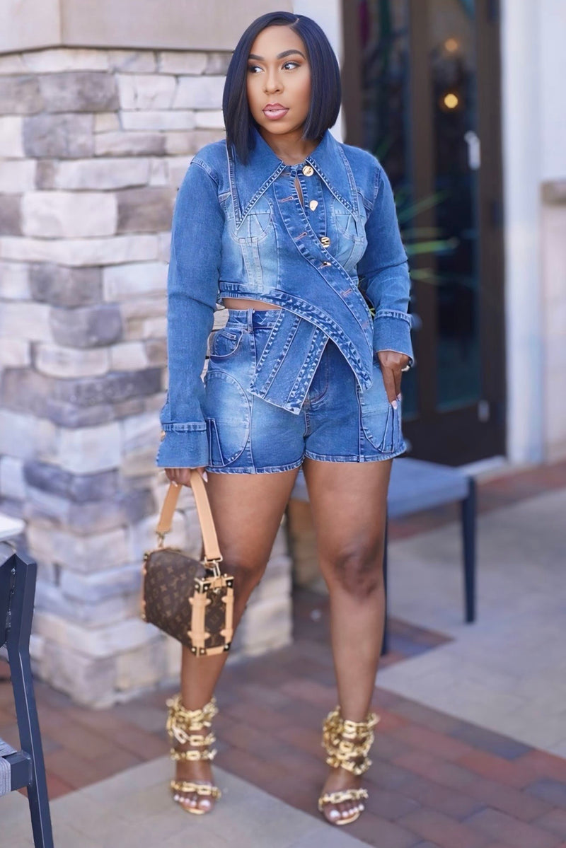 Ayesha Denim Crossover Short Set