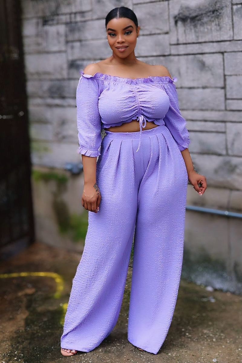 Ashlee Off Shoulder Crop Top and Palazzo Pants Set - Lavender