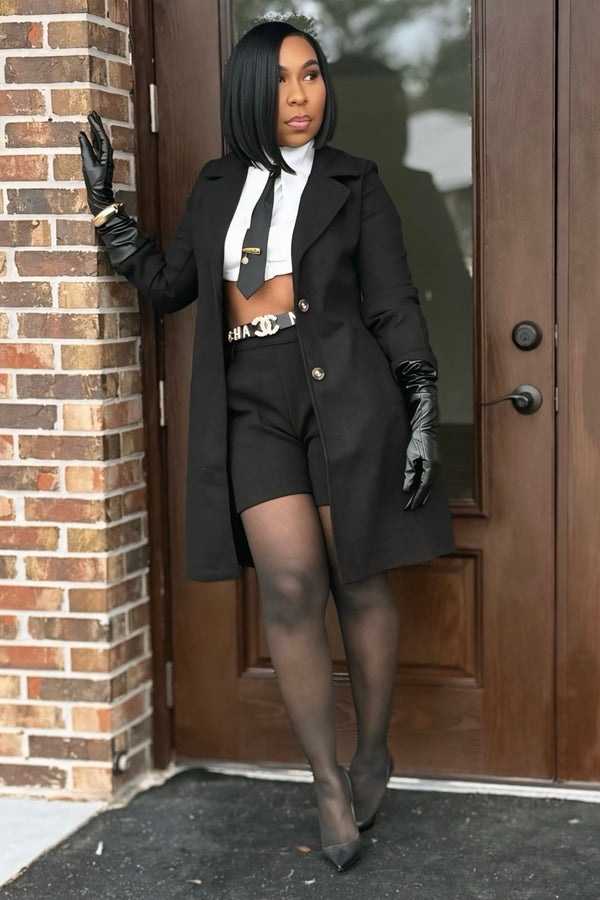 Christina Borrowed From The Boys Women’s Two-Piece Shorts Suit – Tailored Blazer & High-Waist Shorts Set -Black