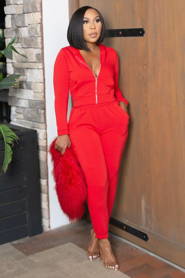 Donna Casual Jogger Pant Set- Red