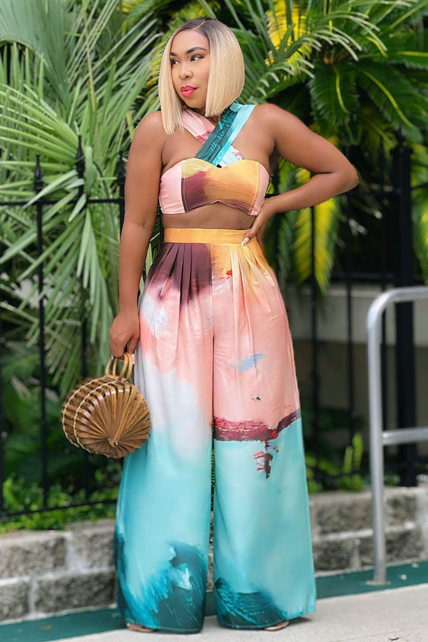 Sharon Tropical Vibes Dressy Cami Top and Palazzo Pants Set