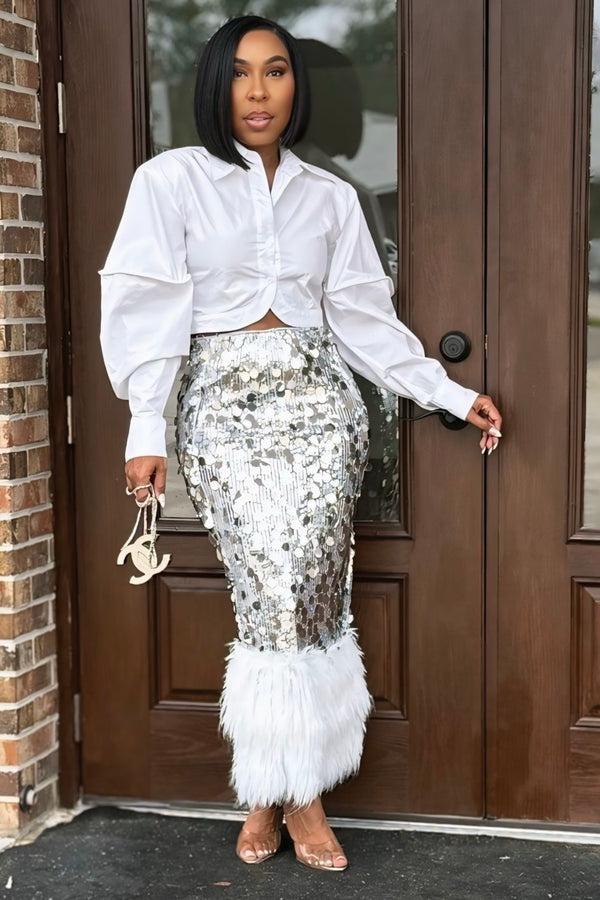 Bianca Sequin & Feather Maxi Skirt