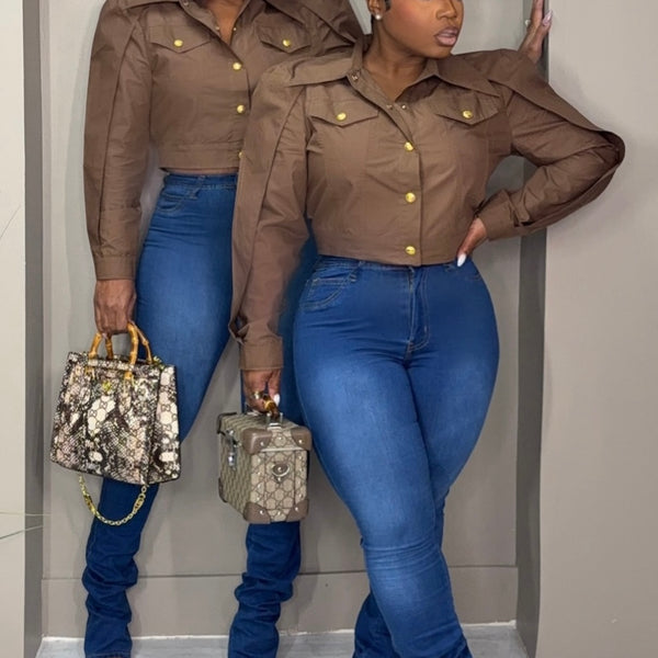 Celina Power Move Cropped Blouse-Chocolate – Shop Pretty Pieces