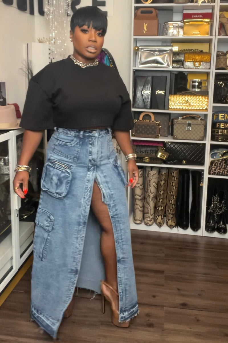 Kalani Denim Cargo Maxi Skirt