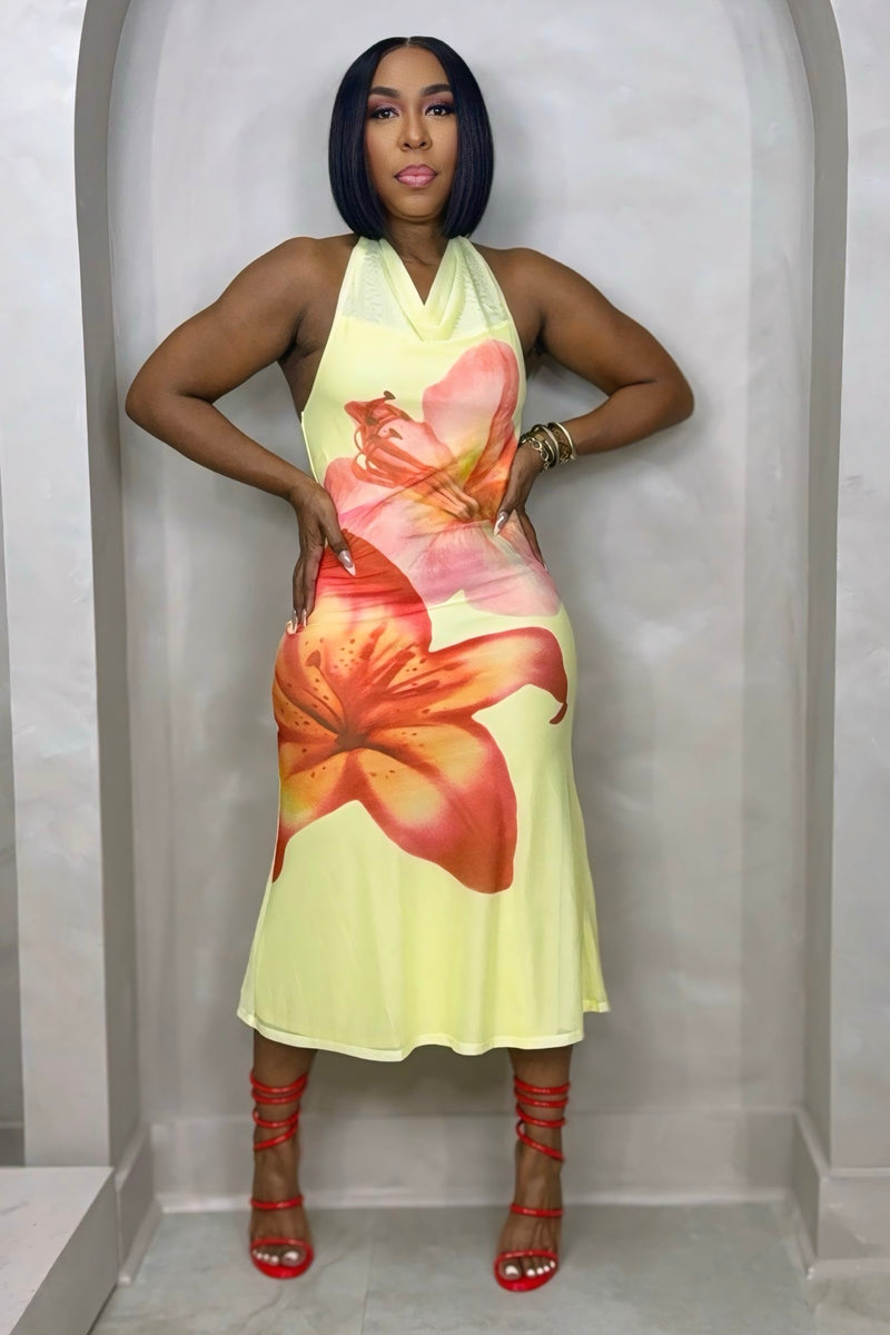 halter midi dress yellow Yellow the label Tiered Ruffle Halter Midi Dress by Yellow The Label