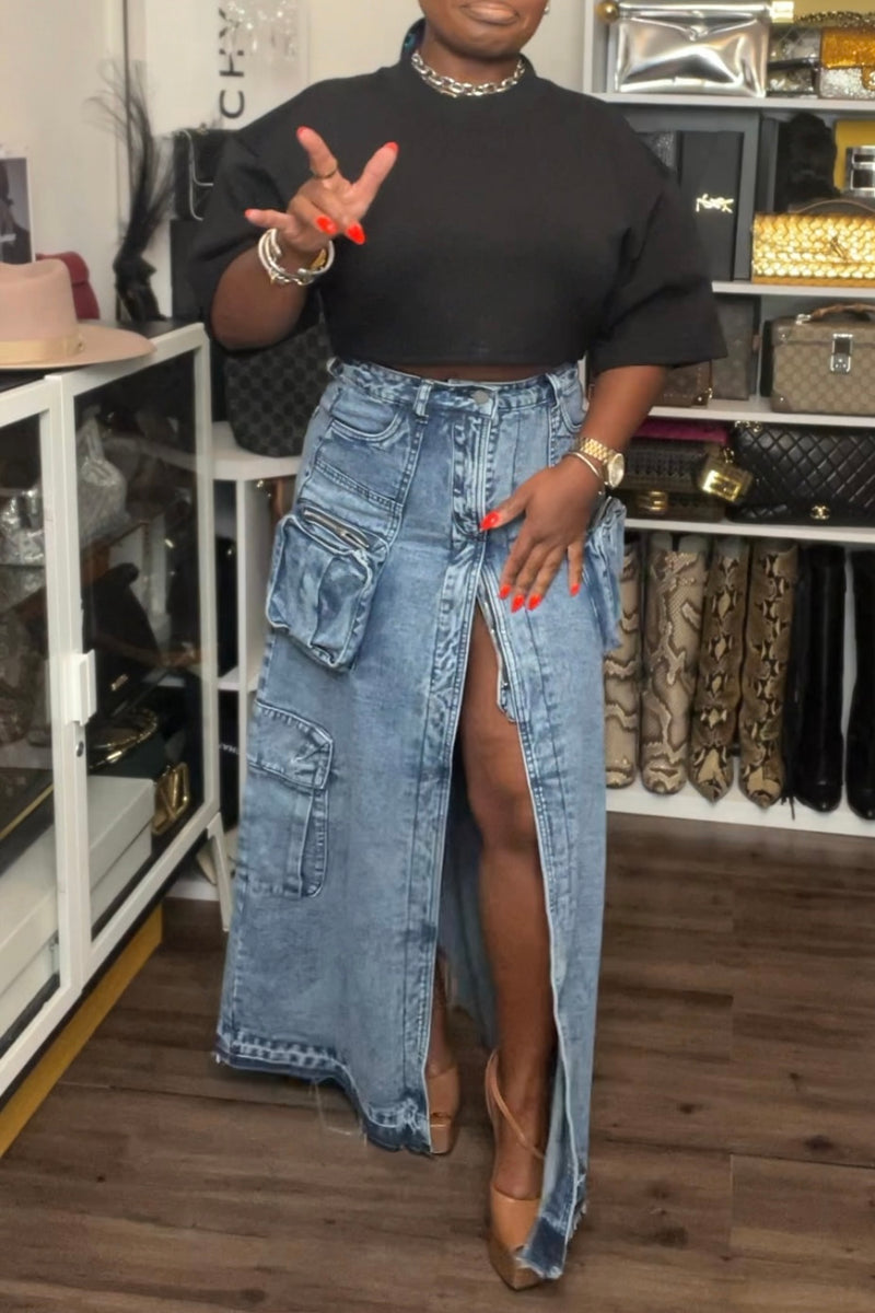 Kalani Denim Cargo Maxi Skirt