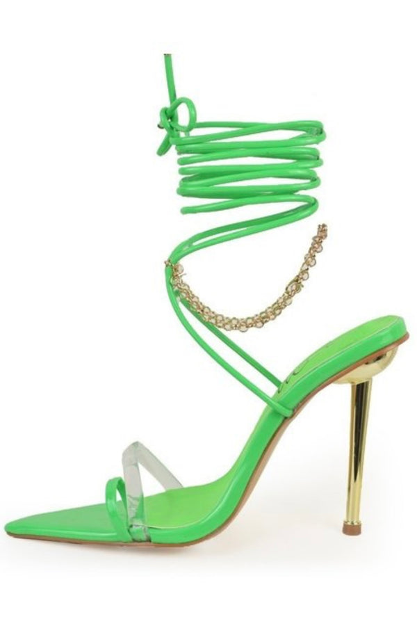 Hermosa Jewel Strap Chain Detail High Heel Stiletto-Green