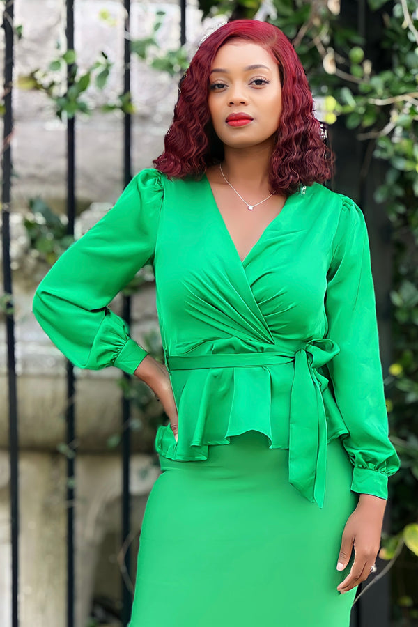 Lauryn Style Puffy Sleeve Blouse-Green
