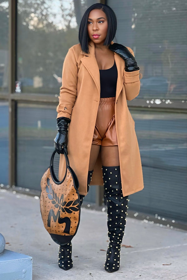 Sareesha Casual Knit Coat-Camel