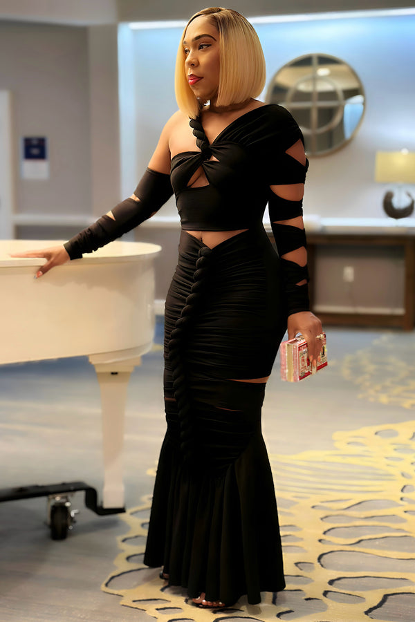 Naomi Rope Braid Sexy Maxi Dress-BLACK