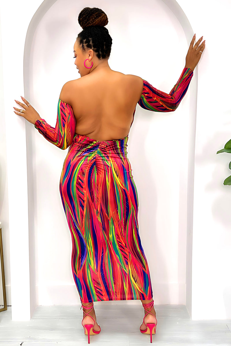 Yolanda  Open Back Bodycon Maxi Dress-Multi