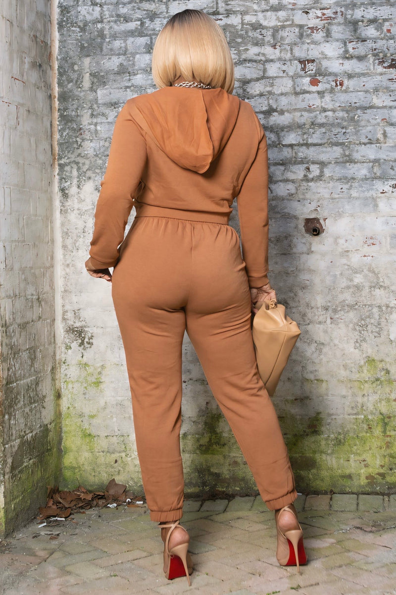 Debbie Casual Jogger Pant Set- Brown