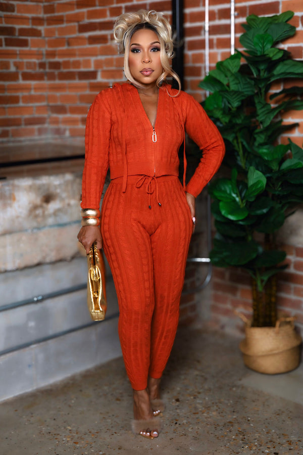 Regina Cozy Knit Two Piece Set  - Rust