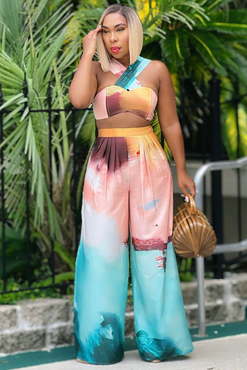 Sharon Tropical Vibes Dressy Cami Top and Palazzo Pants Set