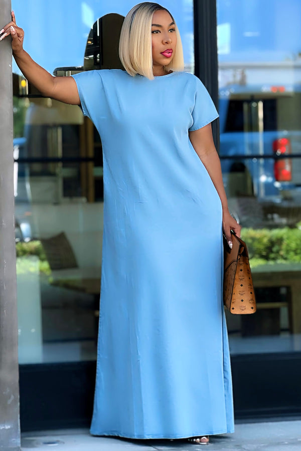 Kareema Loose And Relaxed Fit Soft Denim Maxi Dress PREORDER