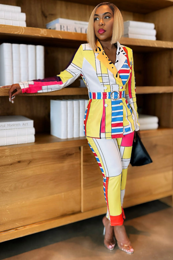 Rhisa Graphic Print Belted Power Suit