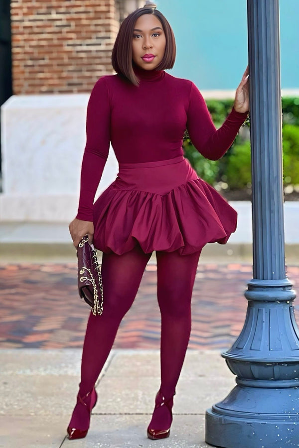 Hilary Bubble Hem Mini Skirt- Burgundy