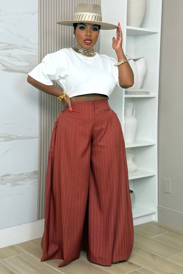 Avielle Pinstripe Wide Leg Pants - Rust – Shop Pretty Pieces