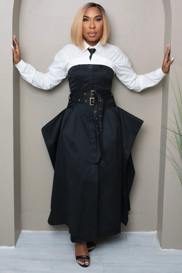 Davida Press Play Button Up Maxi Dress - Black