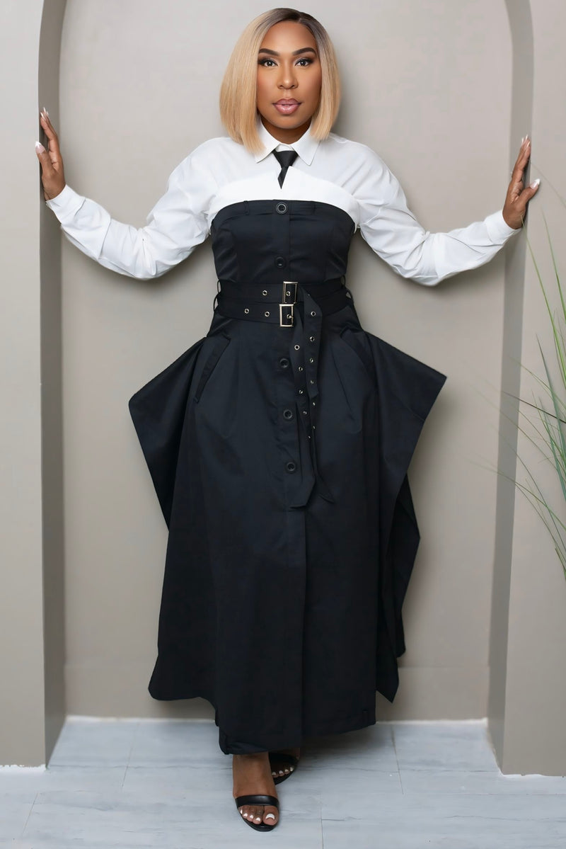 Davida Press Play Button Up Maxi Dress - Black