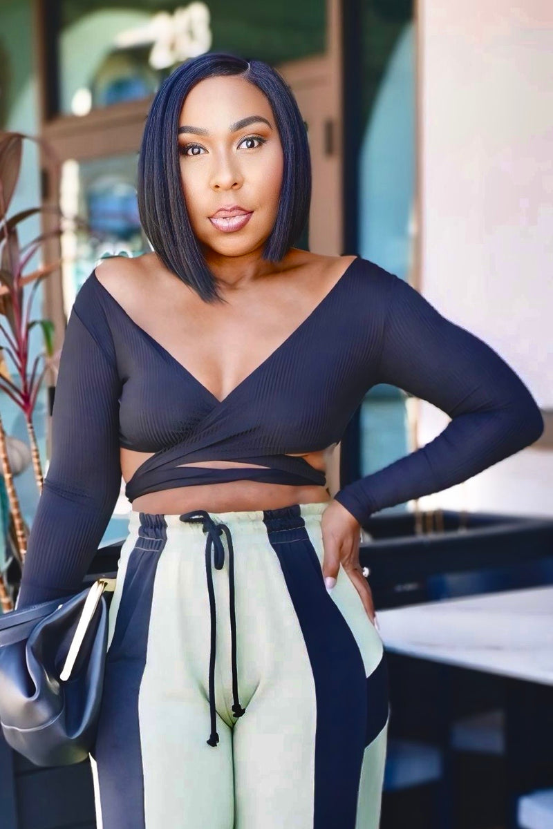 Shardae Pretty Basic Long Sleeve Wrap Top -Black