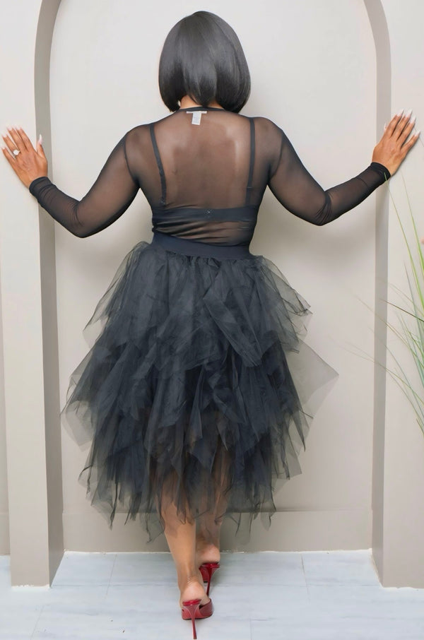 Sheilah Pretty Basic Long Sleeve Mesh Bodysuit -Black