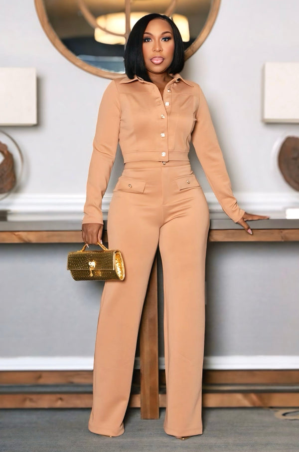 Mavis Dressy Crop Jacket and Wide Leg Pants Set