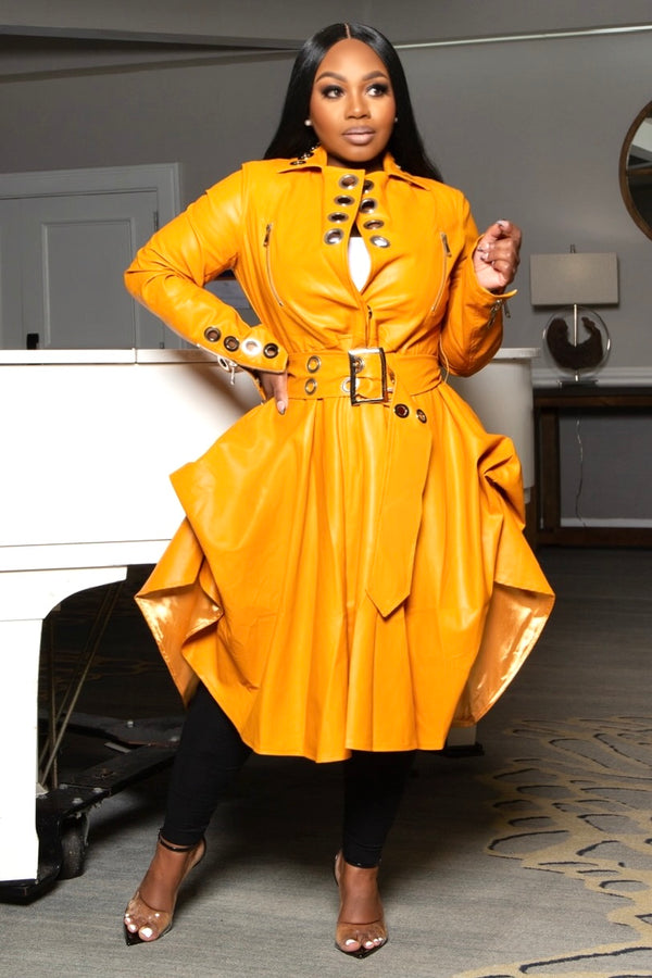 Candy Belted Waist Vegan Leather Trench Coat/Dress