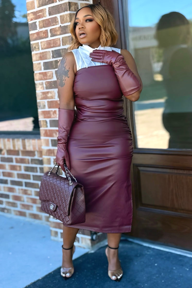 Jalisa Vegan Leather Tube Dress in Burgundy Shop Pretty Pieces Jalisa Vegan Leather Tube Dress in Burgundy Shop Pretty Pieces