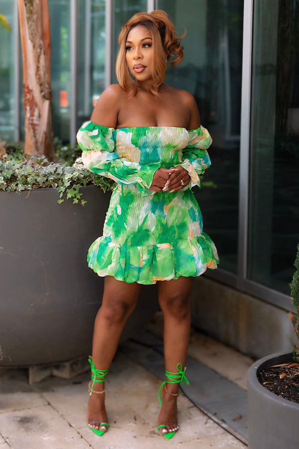 Constance Floral Mini Dress-Green