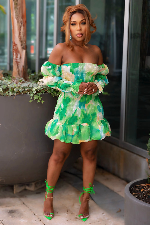 Constance Floral Mini Dress-Green