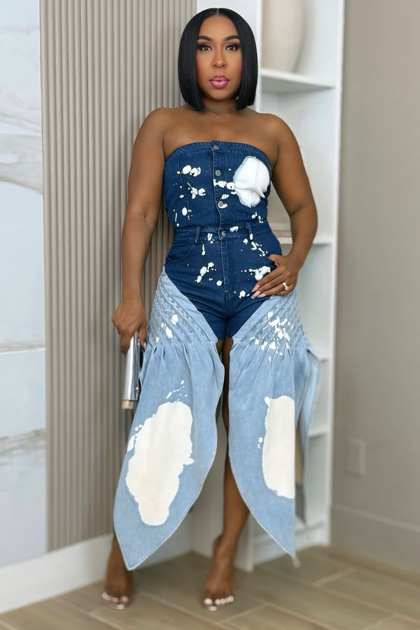 Sevyn Paint Splatter Two-Tone Denim Chaps Jumper – Shop Pretty Pieces