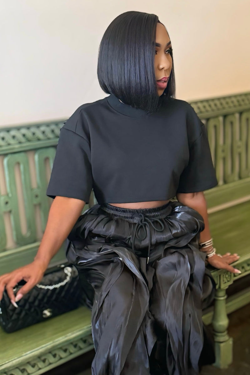 Chloe Luxury Heavy Knit Crop Top-Black