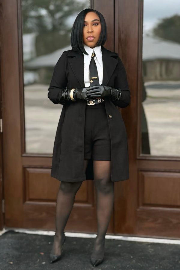 Christina Borrowed From The Boys Women’s Two-Piece Shorts Suit – Tailored Blazer & High-Waist Shorts Set -Black