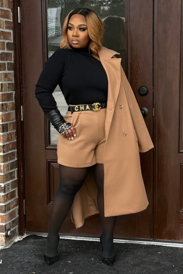 Charlotte City Luxe Coat and Shorts Set-Camel
